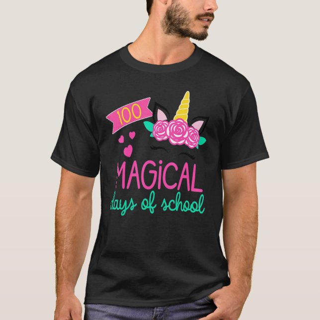 100 Magical Days of School Unicorn Teacher Student T Shirt (Framsida)