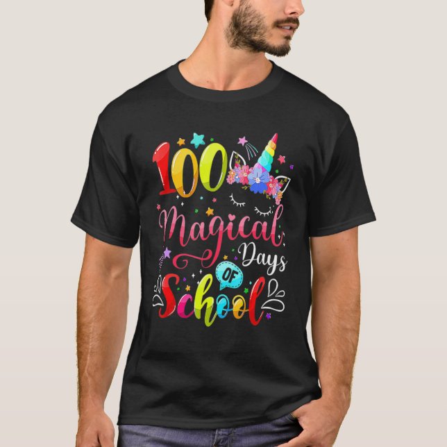 100 Magical Days of School Unicorn Teachers Kids T Shirt (Framsida)