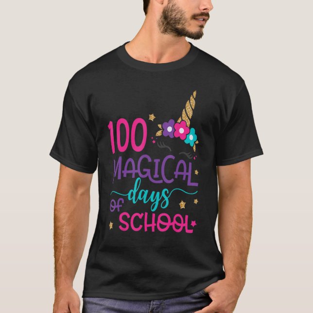 100 magiska dagar för Ansikte-lärare vid skolan T Shirt (Framsida)