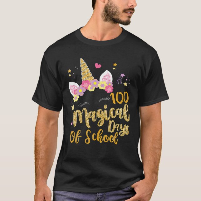 100 magiska dagar för Kindergarten School Unicorn  T Shirt (Framsida)