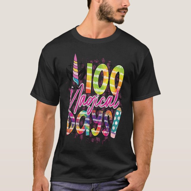 100 magiska dagar i skolan enhörning elev lärare t shirt (Framsida)