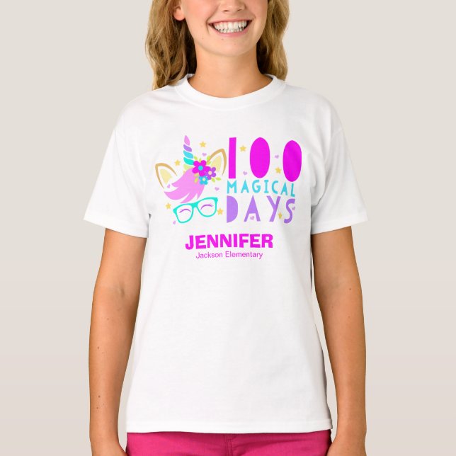100 magiska dagar, vackra Unicorn 100 dagar T Shirt (Framsida)