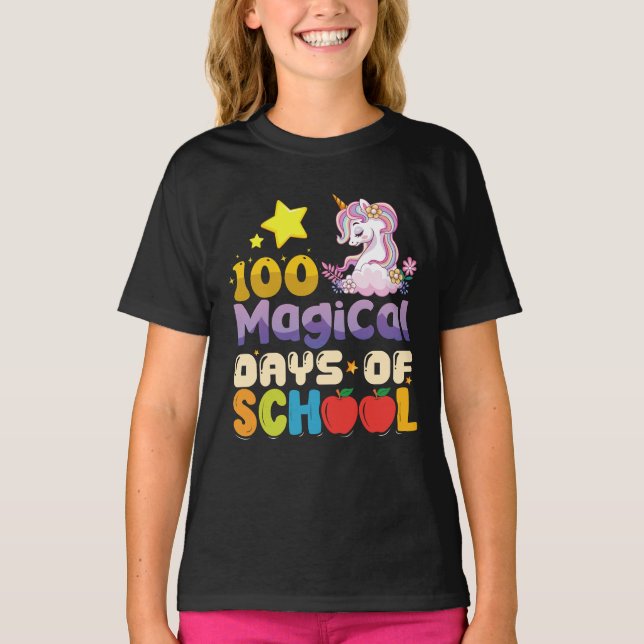 100 magiska skoldagar enhörningslärare t shirt (Framsida)