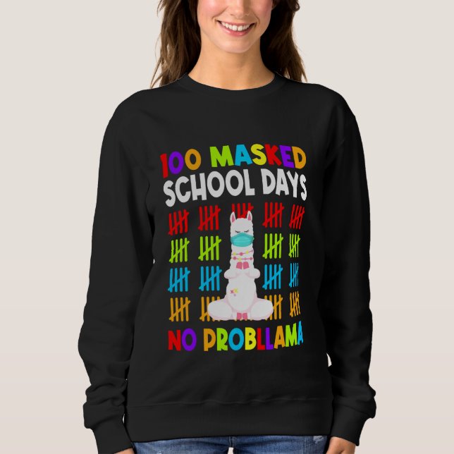 100 Mask School Days No Probllama Lycklig 100 Da T Shirt (Framsida)