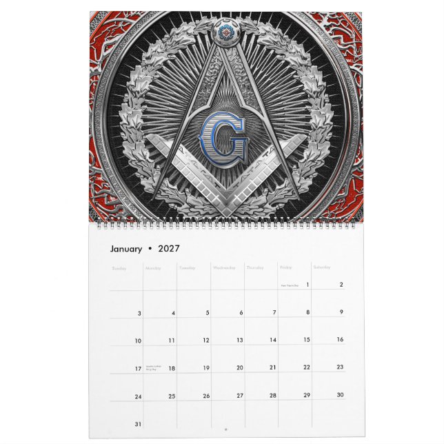 [100] Mason - Silver-kvadrat och kompasser Kalender (Jan 2027)
