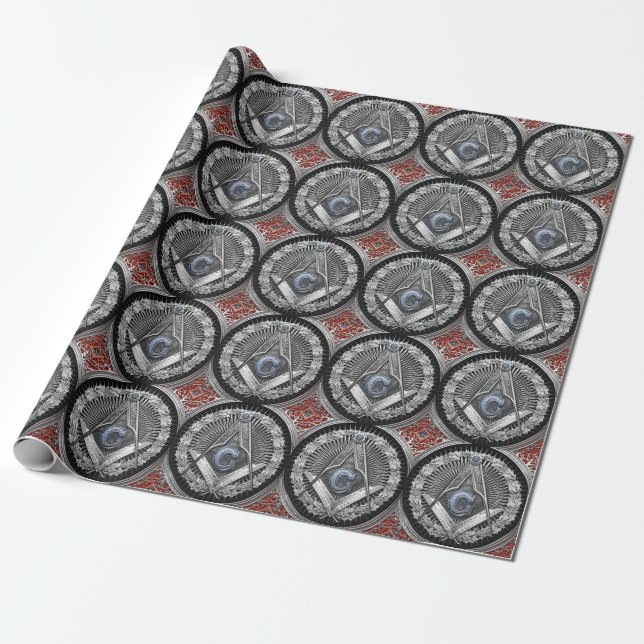 [100] Mason - Silver-kvadrat och kompasser Presentpapper (Utrullad)
