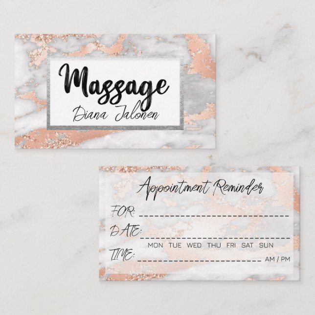 100 Massage Möte Reminder Rosa Marble Visitkort (Fram/baksida)