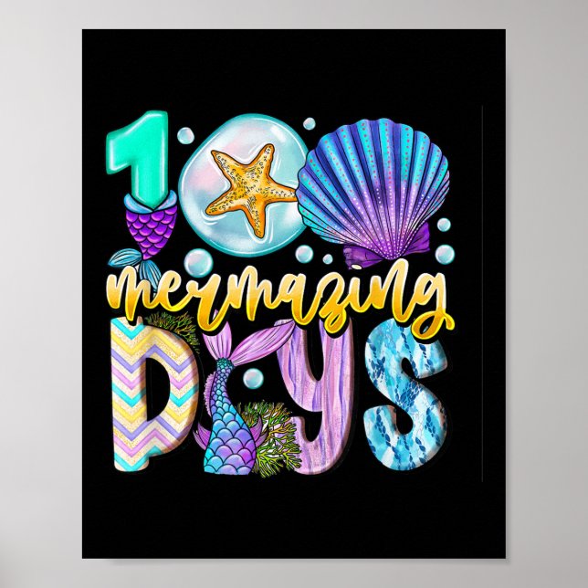 100 Mermaing Days of School 100 Day Sjöjungfru Kid Poster (Framsidan)