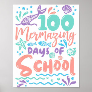 100 Mermaing Days of School Sjöjungfru 100 Day Gir Poster