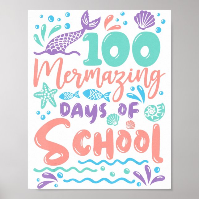 100 Mermaing Days of School Sjöjungfru 100 Day Gir Poster (Framsidan)
