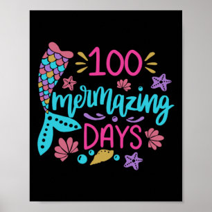 100 Mermaing Days of School Sjöjungfru Girl Tea Poster
