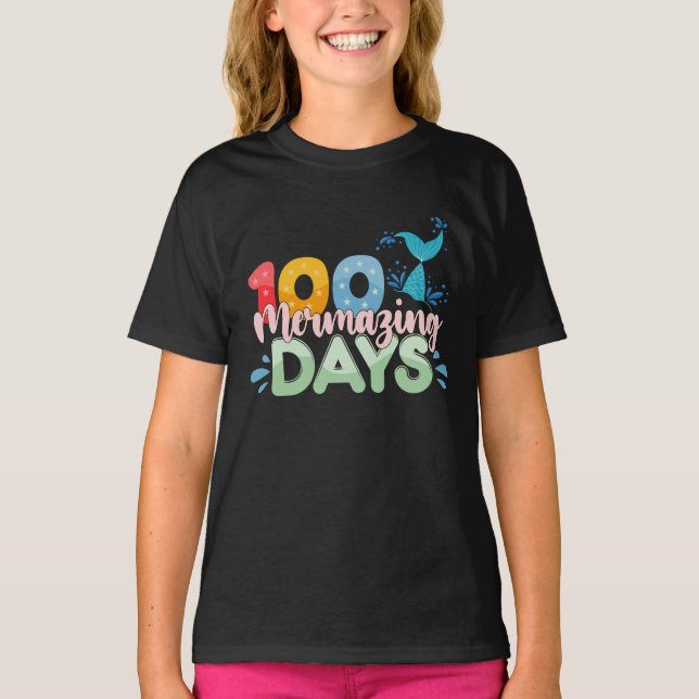 100 Mermazing Days 100 Day of School Sjöjungfru T Shirt (Framsida)