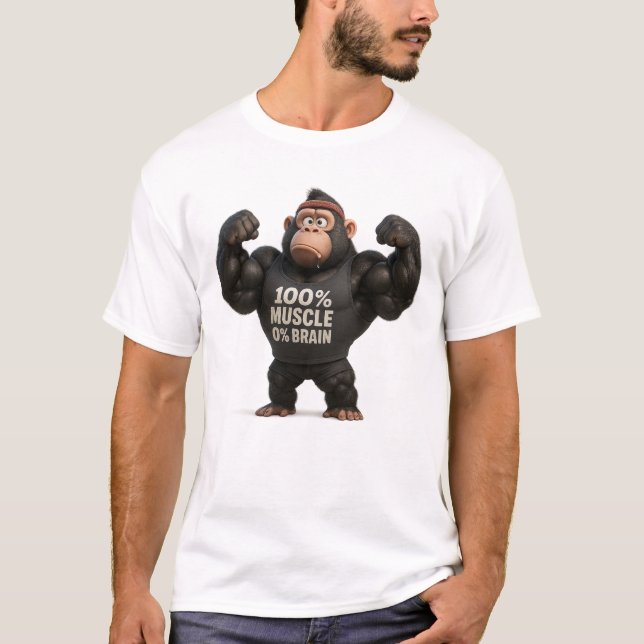 100% muskel 0% hjärna - Lustigt Tecknad Gorilla Gy T Shirt (Framsida)