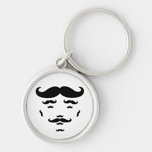 100 % Mustache Rund Silverfärgad Nyckelring (Framsidan)