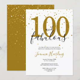100 och Fabulous Elegant Guld och Black Birthday Inbjudningar