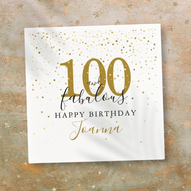 100 och fantastisk guldsvart födelsedagsfest pappersservett (100 and Fabulous Gold Black Birthday Party Napkins)