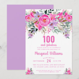 100 och fantastisk lila rosa 100-årsdag inbjudningar