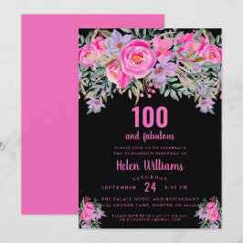 100 och fantastisk svart rosa 100-årsdag inbjudningar