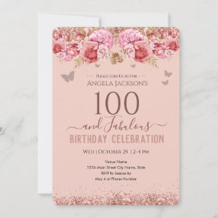 100 och inbjudan till Vuxen Rosa på födelsedag
