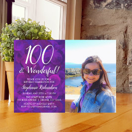 100 och underbar Elegant Lila Foto Birthday Inbjudningar