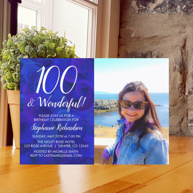 100 och underbar Royal Blue Photo Birthday Inbjudningar (Skapare uppladdad)