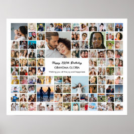 100 Photo Collage Custom Pictures 100th Birthday Poster