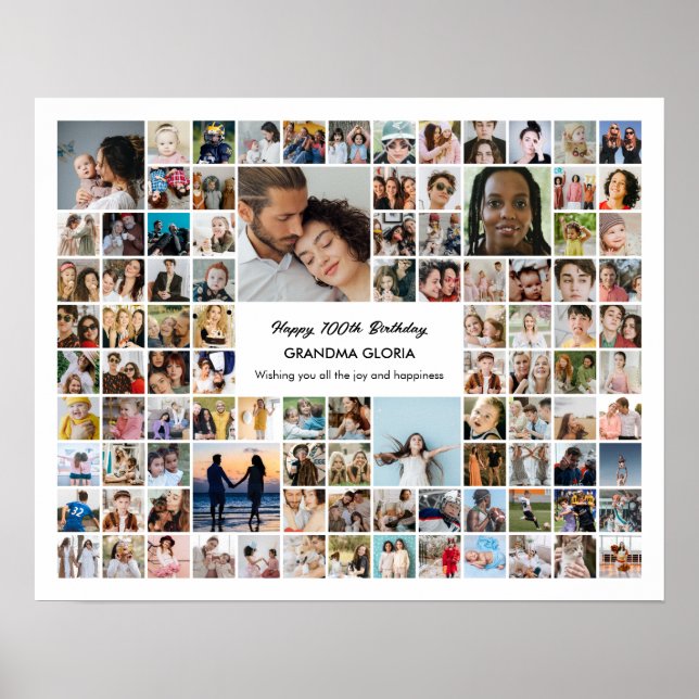 100 Photo Collage Custom Pictures 100th Birthday Poster (Framsidan)