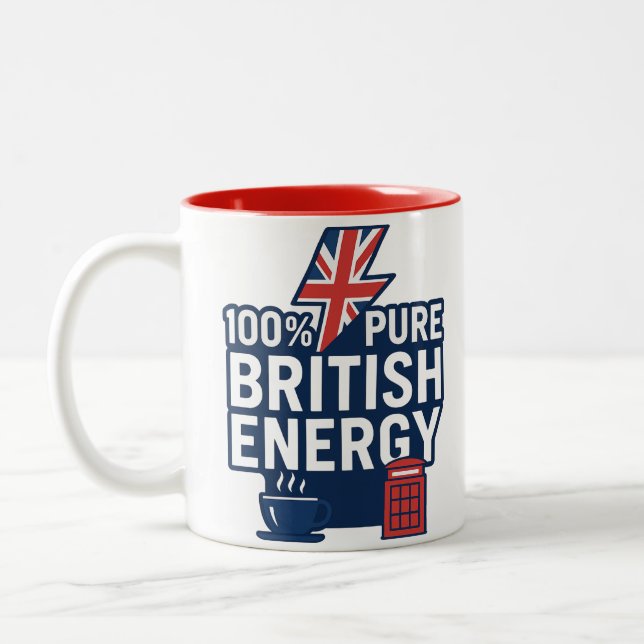 100 % Pure British Energy Funny UK-Pride Två-Tonad Mugg (Vänster)