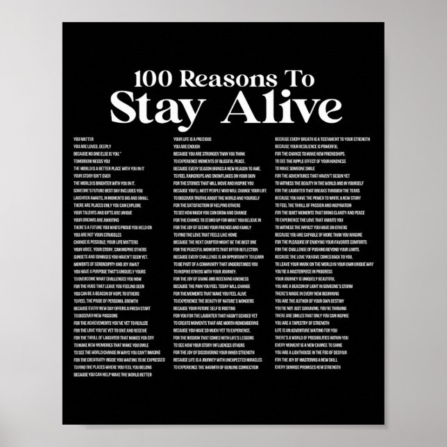 100 Reasons To Stay Alive Suicide Prevention 988 S Poster (Framsidan)