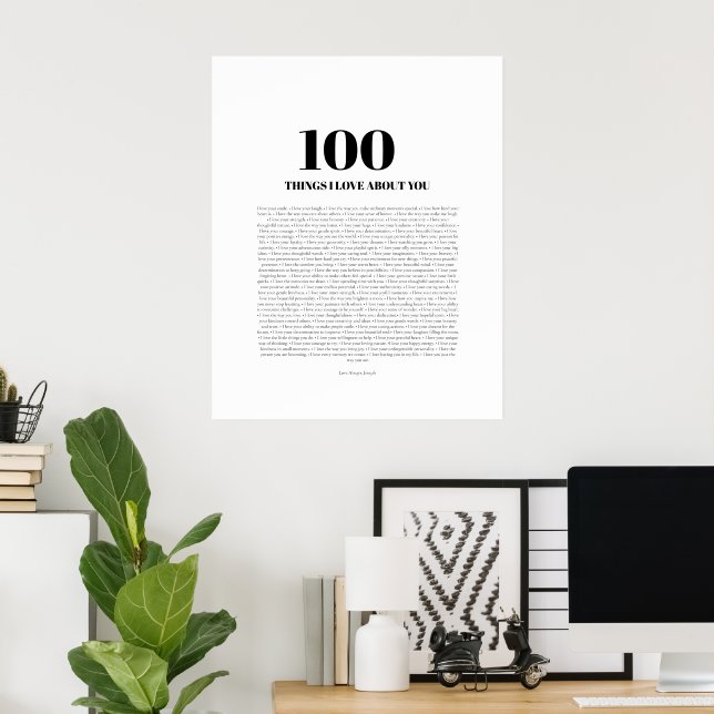 100 saker jag älskar med dig Anpassningsbar gåva  Poster (Hemmakontoret)