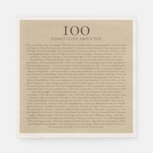 100 saker jag älskar med dig Anpassningsbar presen Pappersservett (Framsidan)