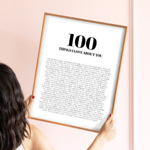 100 saker jag älskar med dig modern minimalist poster