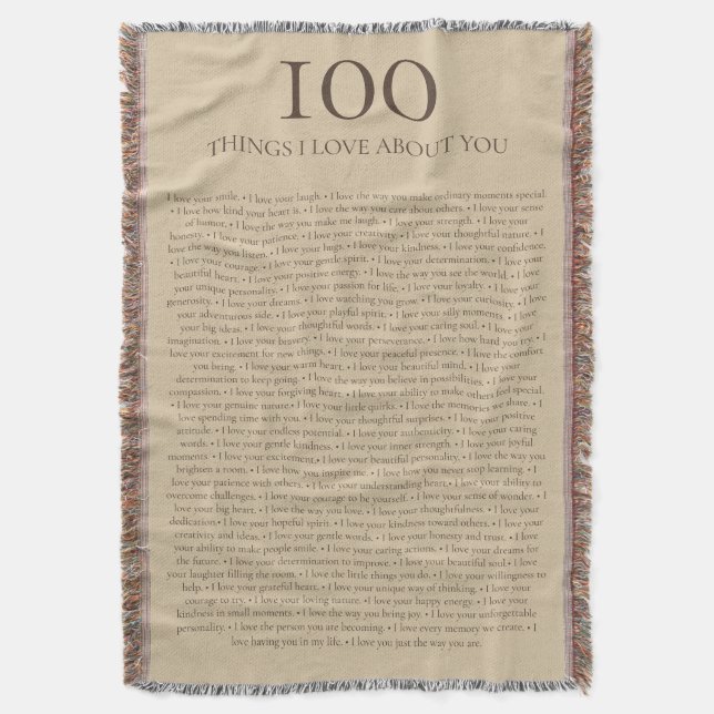 100 saker jag älskar med dig present som kan anpas filt (Framsidan Vertikal)