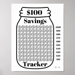 $100 Savings Tracker Mason Burk budgetmål Lakan Poster