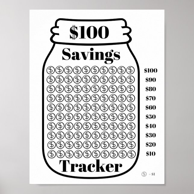 $100 Savings Tracker Mason Burk budgetmål Lakan Poster (Framsidan)