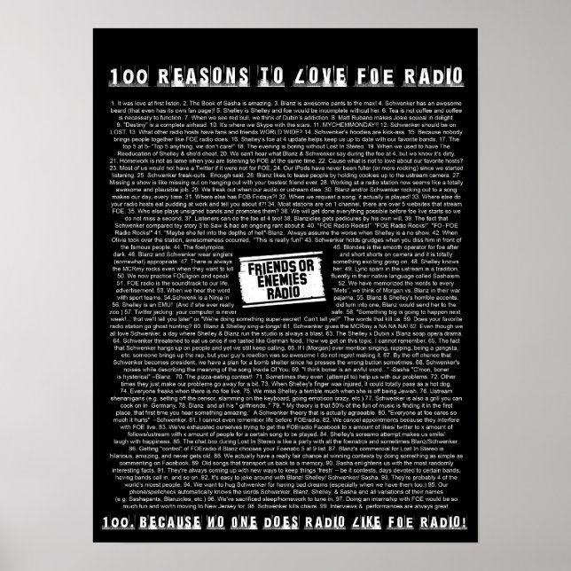 100 Skäl till radio i Kärlek FOE Poster (Framsidan)