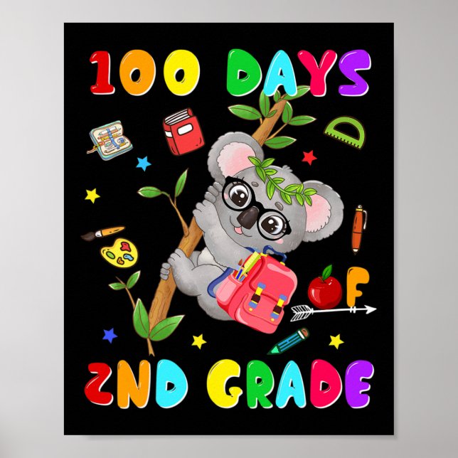 100 skoldag 2:a Klass Koala Lycklig 100 dagar Poster (Framsidan)
