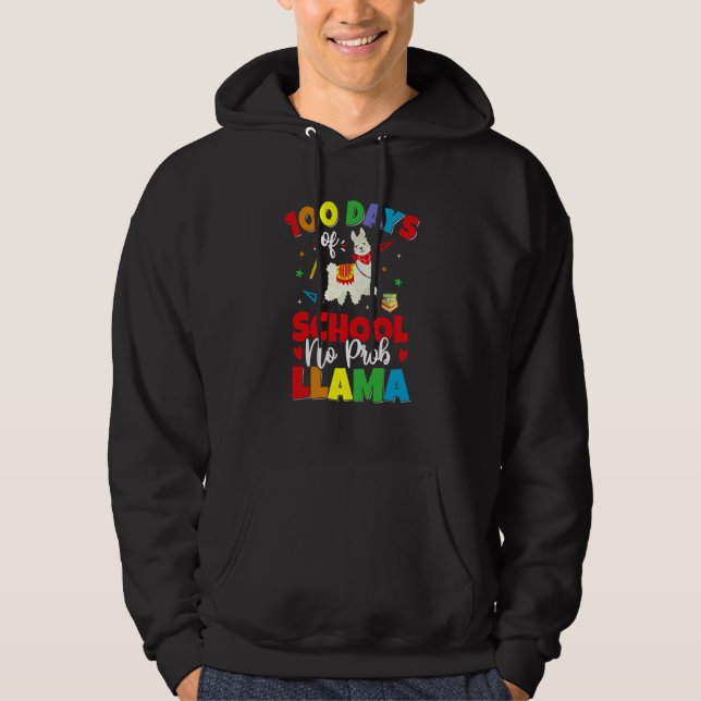 100 skoldagar No Probllama Lama 100:e dagen Hoodie (Framsida)