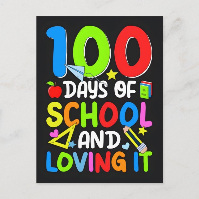 100 skoldagar och älskar det vektordesign helg vykort (Framsida)