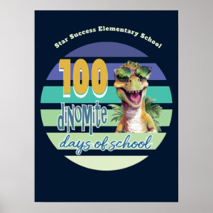 100 Skoldagar Rolig Cool Dinosaur Skola Poster
