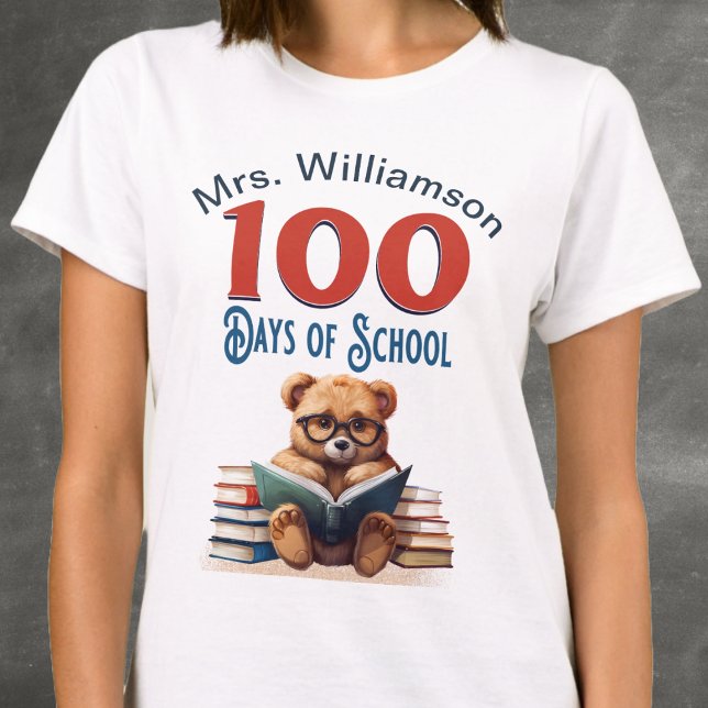 100 Skoldagar Söt Björn Läsande Lärare T Shirt (The 100 Days of School Books Teacher Staff fun design is here to make the milestone of 100 days of s)