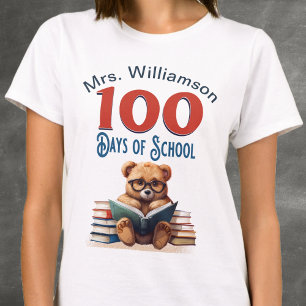 100 Skoldagar Söt Björn Läsande Lärare T Shirt