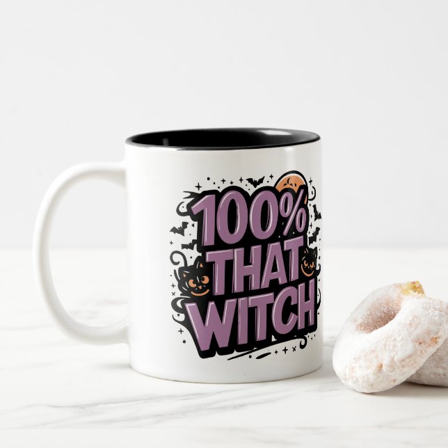 100 % som Witch Halloween-Personlig Två-Tonad Mugg (Med munk)