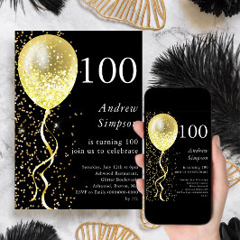 100 | Svart och Guld Glitter-bubblor på födelsedag Inbjudningar