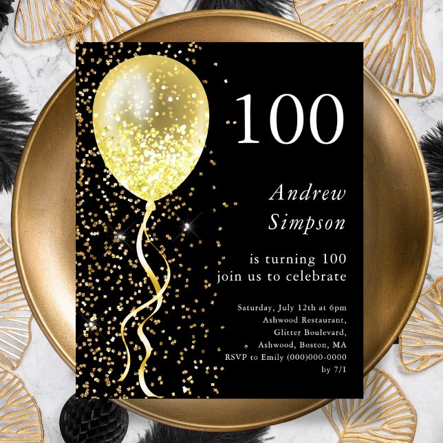 100 | Svart och Guld-inbjudan till födelsedagsbudg (Skapare uppladdad)