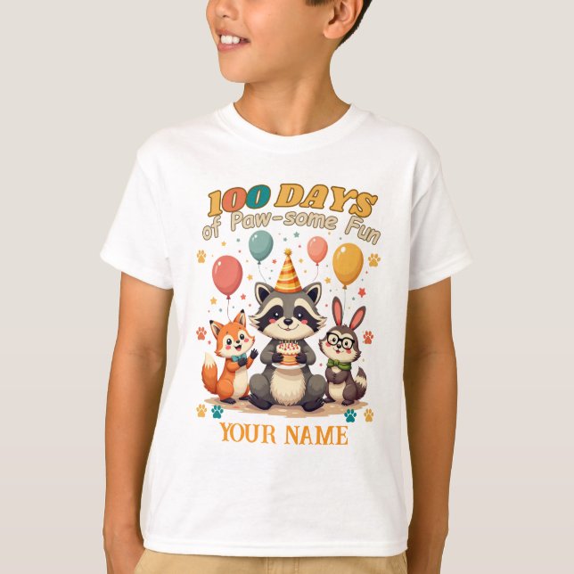 100 Tass-några-Roligtens dagar: Cute Animal Party T Shirt (Framsida)