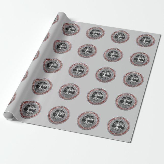 [100] Treasure Trove: Celtic Livets träd [Silver] Presentpapper (Utrullad)