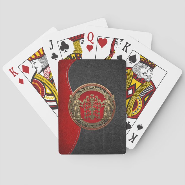 [100] Två Guld Ninurtas med Livets träd Casinokort (Baksidan)