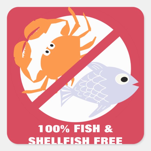 100 % Varningsmärkning av fisk- och skaldjursfri f Fyrkantigt Klistermärke (Framsida)
