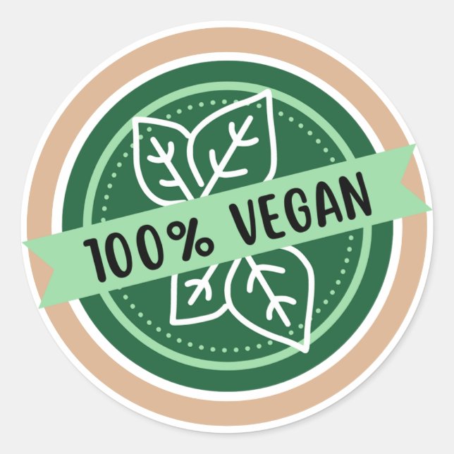100 % Vegan, endast Vegan-ingredienser Runt Klistermärke (Framsida)